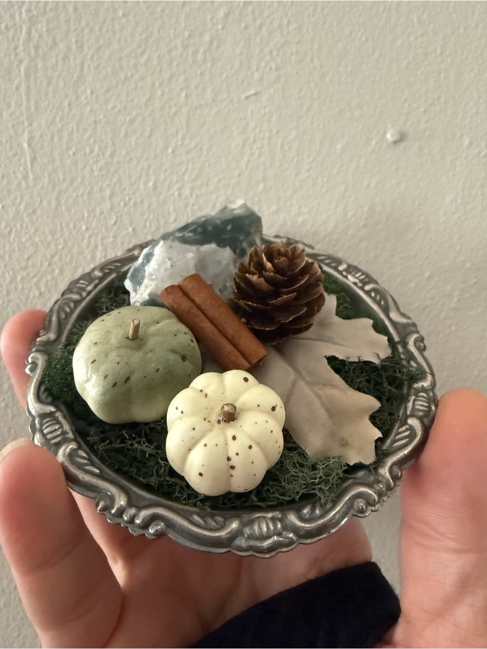 Decorative Mini Pumpkin Tray Accent in Sage and Cream - Home Accents